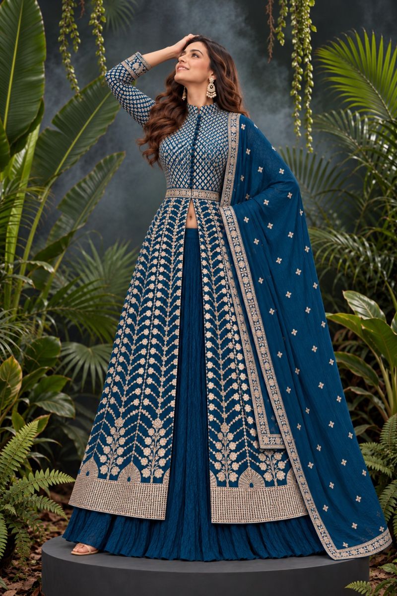 Aurraa Adaah Real Georgette Embroidered Designer Indo Western Outfit — Indo Western, Vardan Ethnic wholesale from Surat — view 2