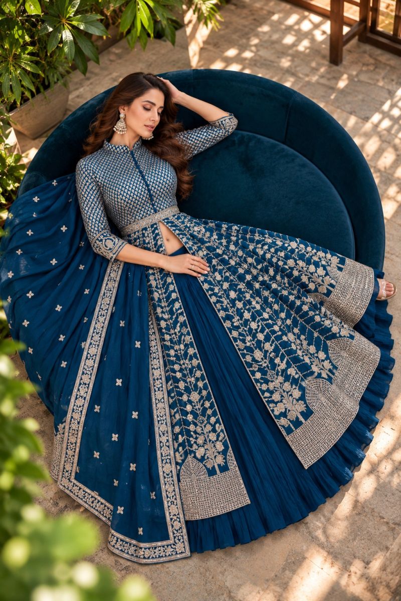 Aurraa Adaah Real Georgette Embroidered Designer Indo Western Outfit — Indo Western, Vardan Ethnic wholesale from Surat — view 5