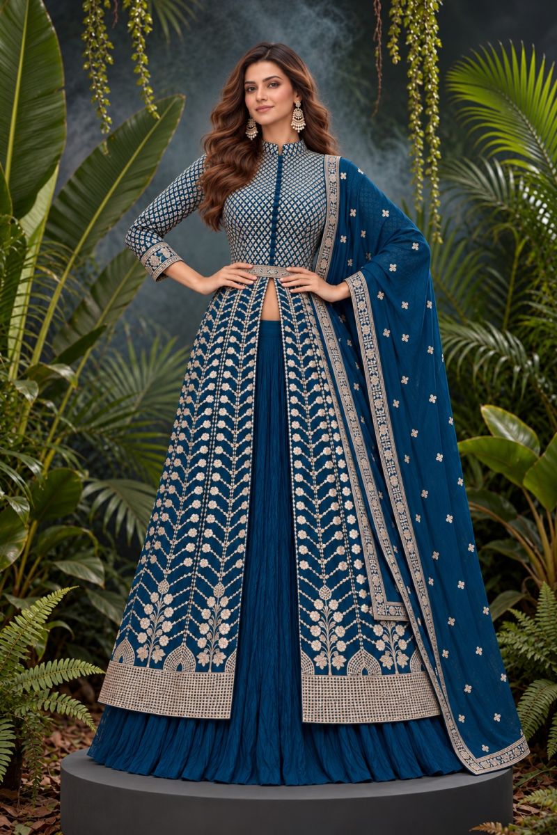 Aurraa Adaah Real Georgette Embroidered Designer Indo Western Outfit