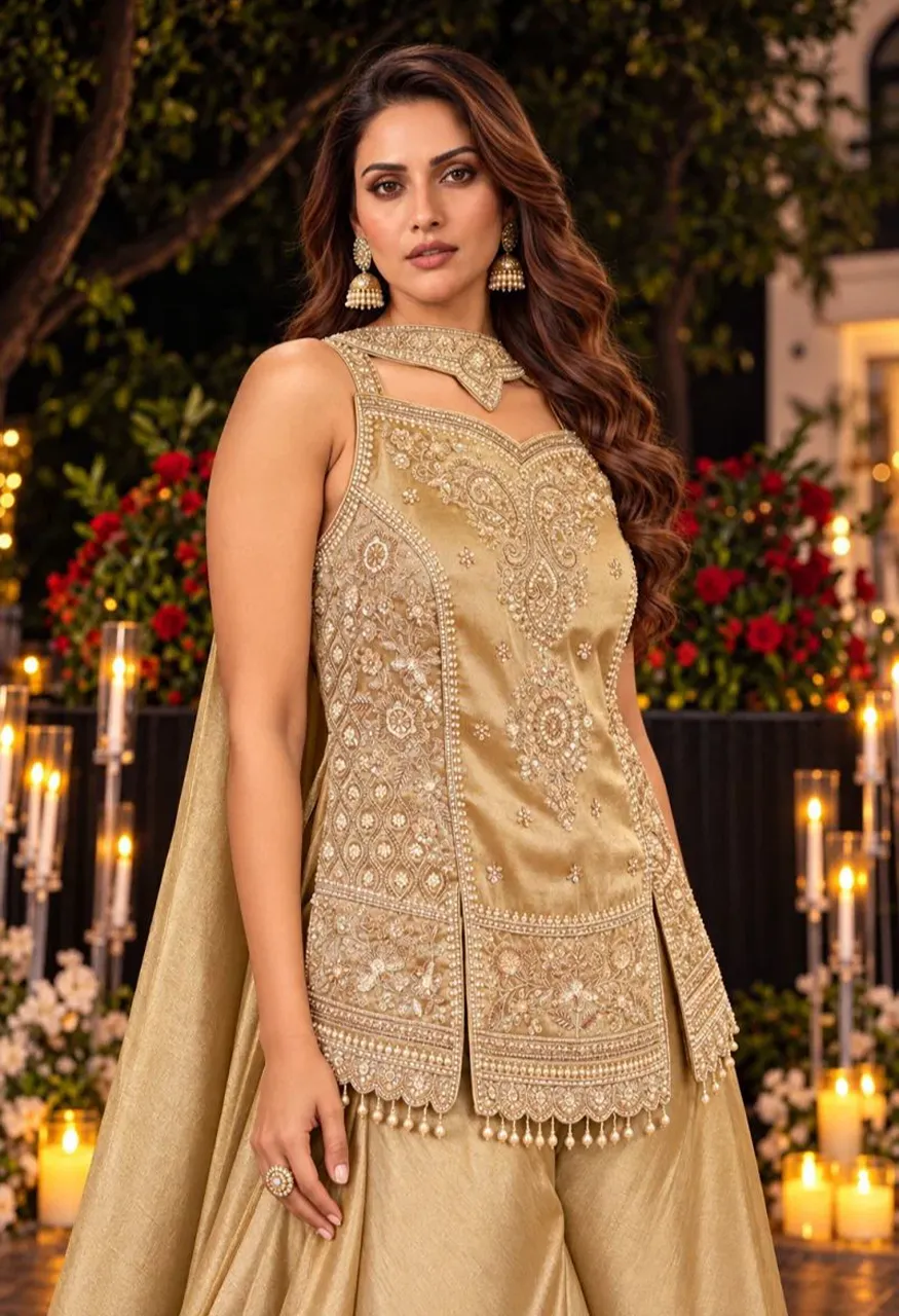 Aurraa Kanjivaram Premium Silk Beads Work Indo Western Collection
