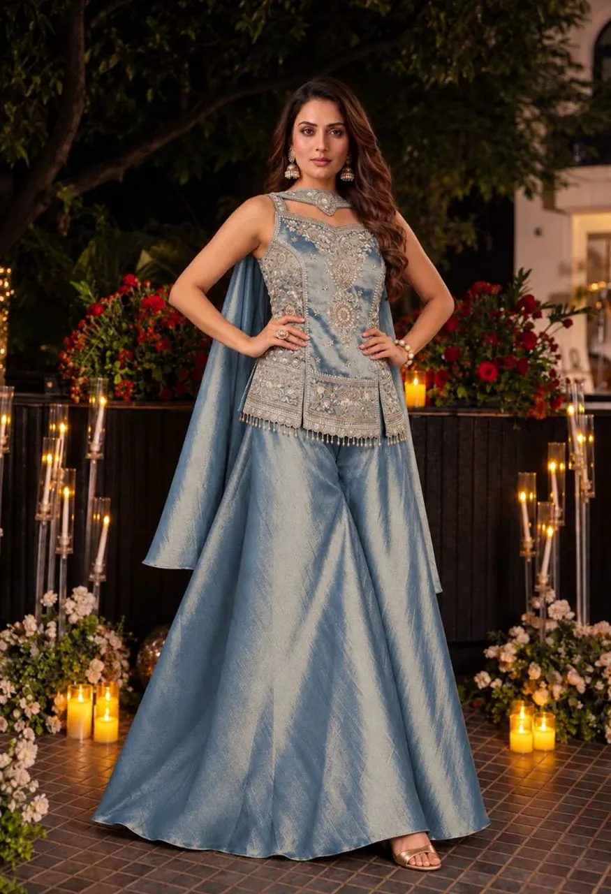 Aurraa Kanjivaram Premium Silk Beads Work Indo Western Collection — Wholesale Salwar Suits, Vardan Ethnic wholesale from Surat — view 2