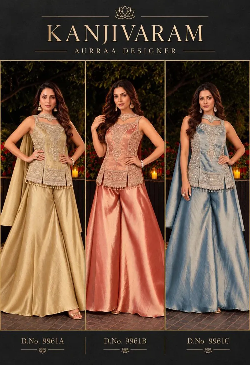 Aurraa Kanjivaram Premium Silk Beads Work Indo Western Collection — Wholesale Salwar Suits, Vardan Ethnic wholesale from Surat — view 9