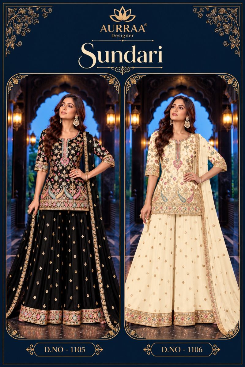 Aurraa Sundari Chinon Silk Embroidered Designer Salwar Kameez Collection