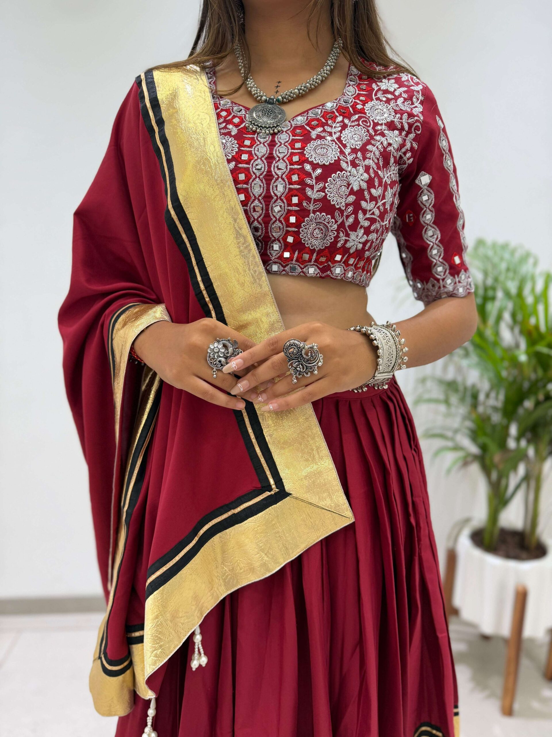 Be 507 Rayon Designer Embroidered Real Mirror Work Lahenga Choli Set — Singles, Vardan Ethnic wholesale from Surat — view 3