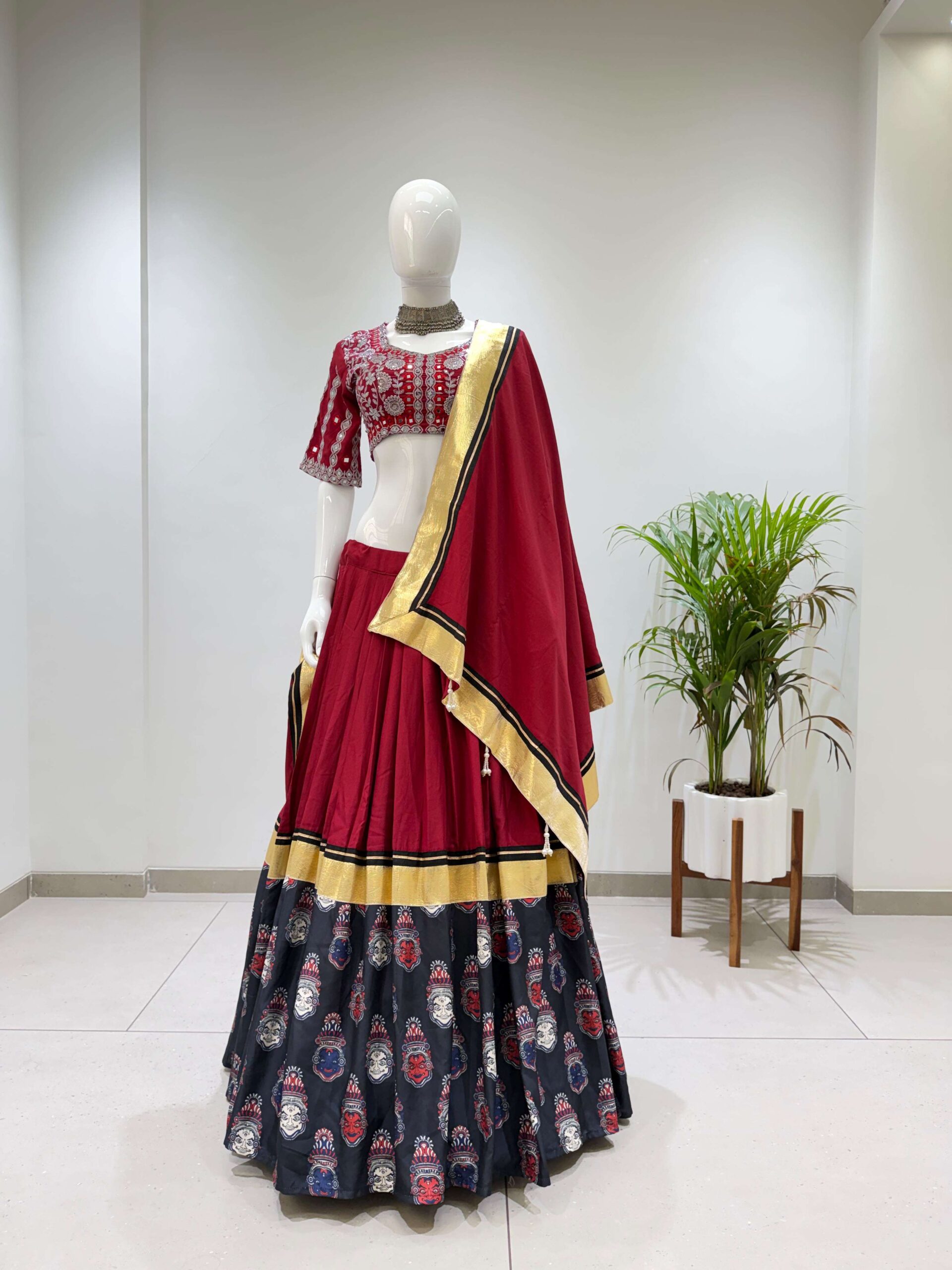 Be 507 Rayon Designer Embroidered Real Mirror Work Lahenga Choli Set — Singles, Vardan Ethnic wholesale from Surat — view 4