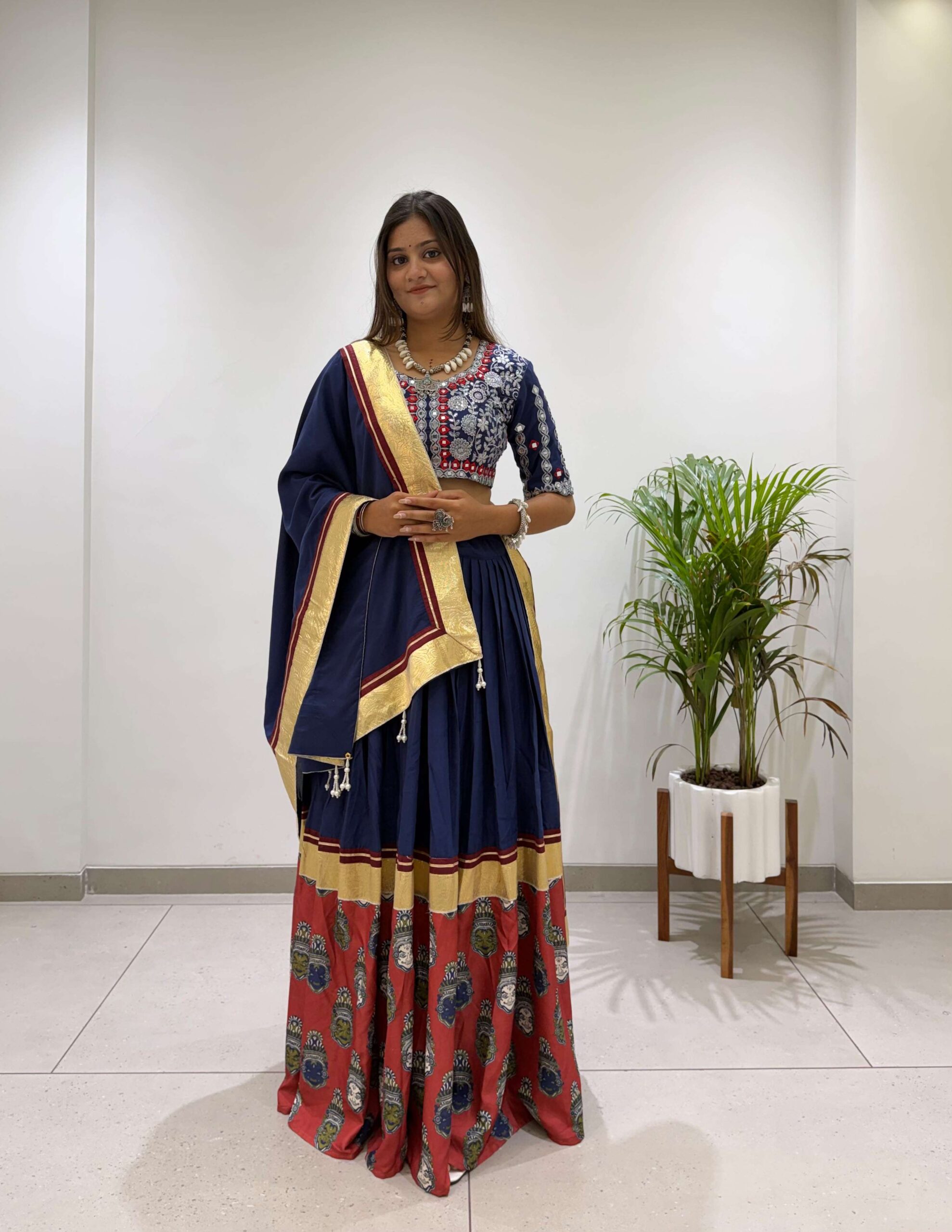 Be 507 Rayon Designer Embroidered Real Mirror Work Lahenga Choli Set — Singles, Vardan Ethnic wholesale from Surat — view 5
