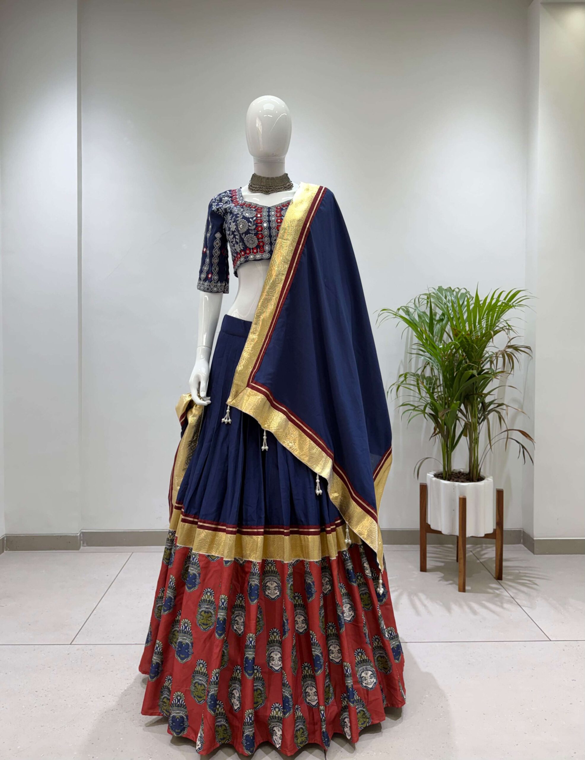 Be 507 Rayon Designer Embroidered Real Mirror Work Lahenga Choli Set — Singles, Vardan Ethnic wholesale from Surat — view 7