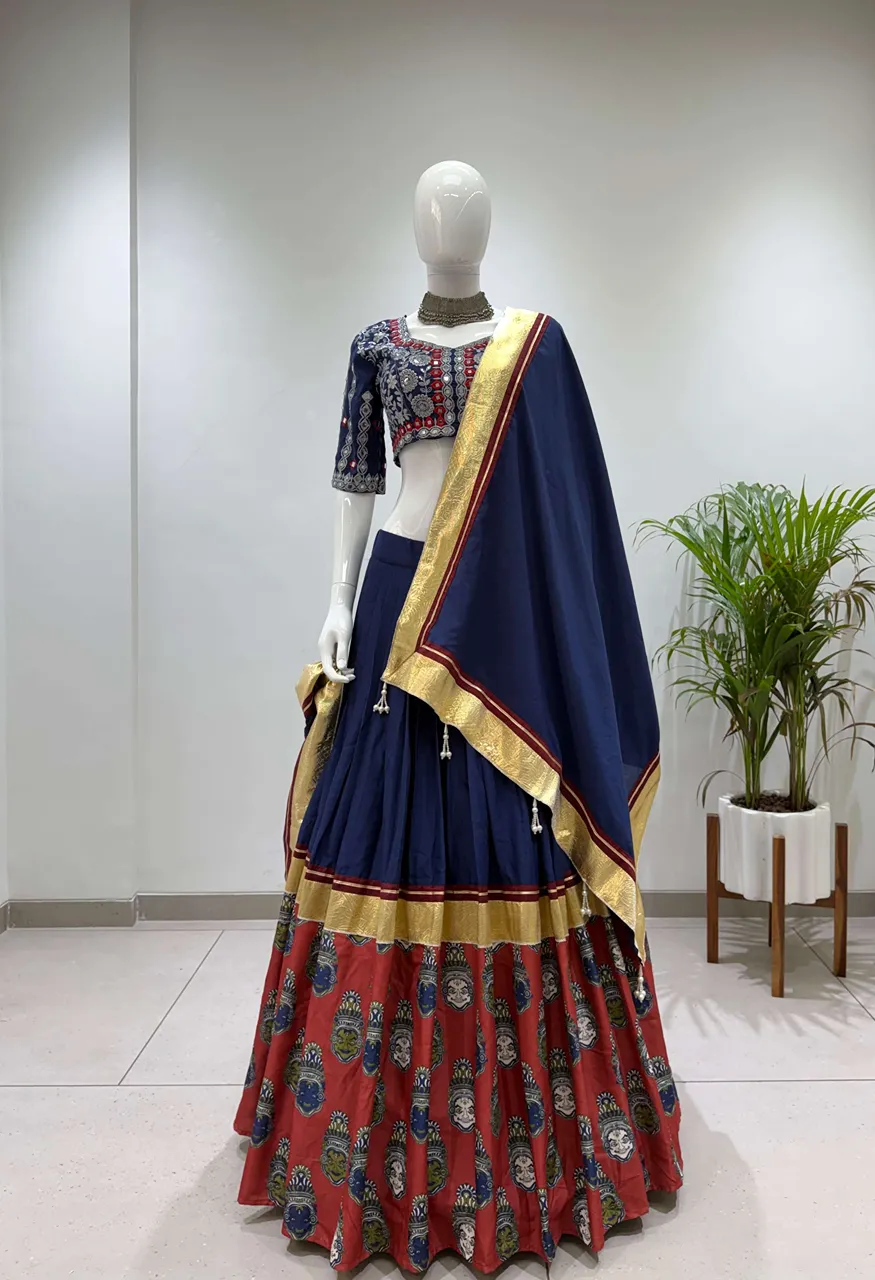 Be 507 Rayon Designer Embroidered Real Mirror Work Lahenga Choli Set