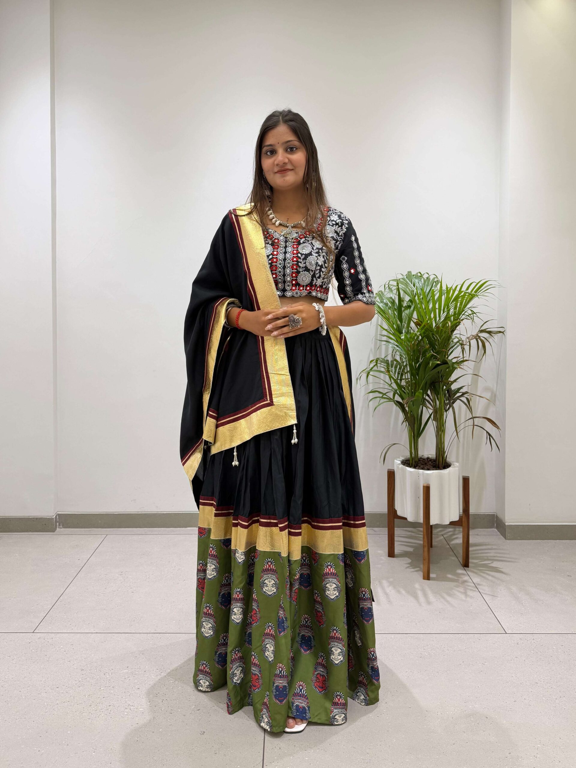 Be 507 Rayon Designer Embroidered Real Mirror Work Lahenga Choli Set — Singles, Vardan Ethnic wholesale from Surat — view 8