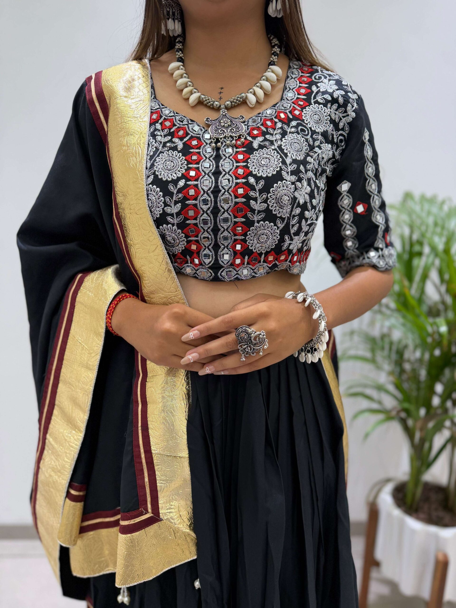 Be 507 Rayon Designer Embroidered Real Mirror Work Lahenga Choli Set — Singles, Vardan Ethnic wholesale from Surat — view 9