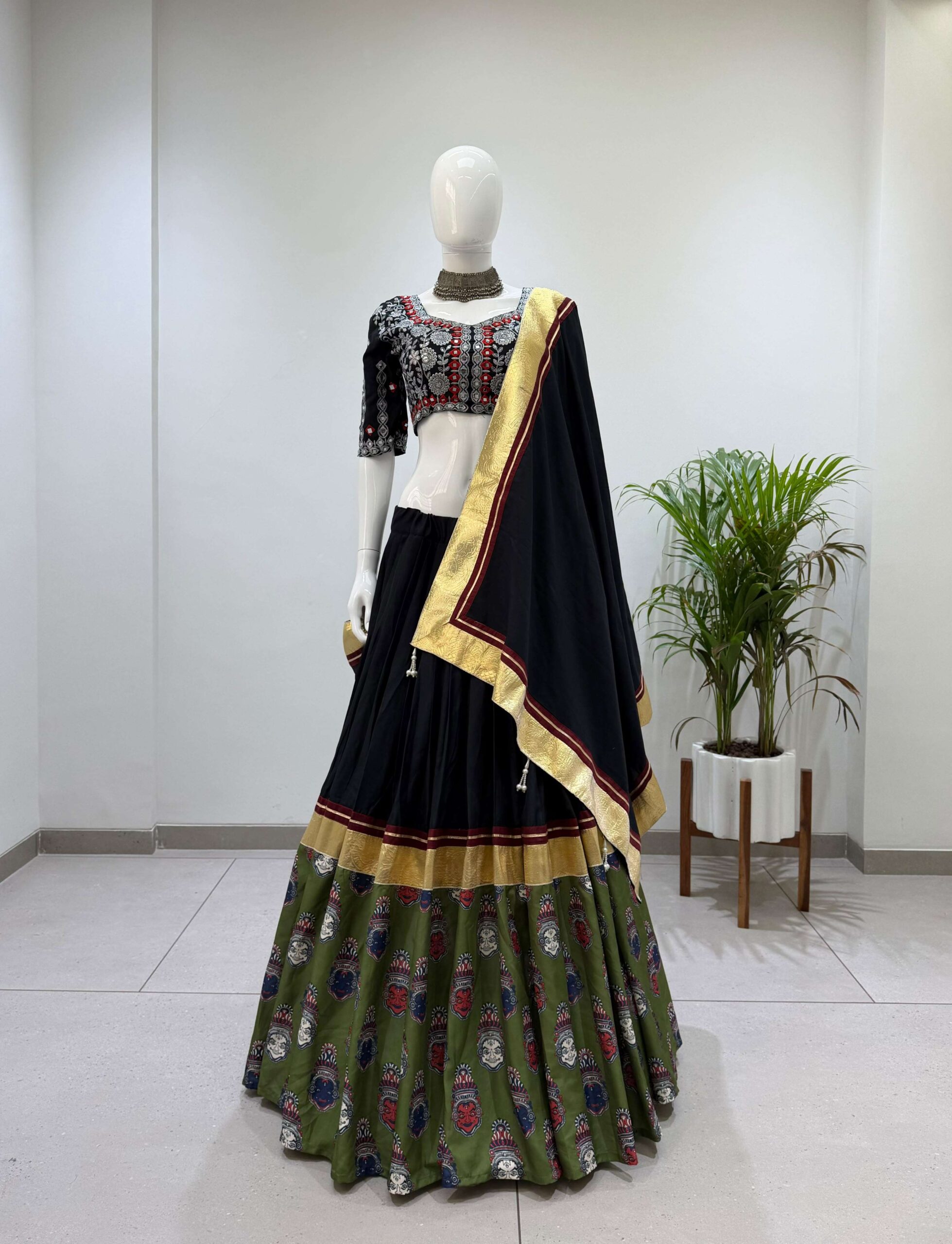 Be 507 Rayon Designer Embroidered Real Mirror Work Lahenga Choli Set — Singles, Vardan Ethnic wholesale from Surat — view 11