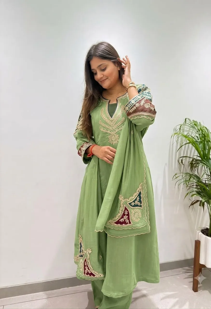 BE-509 Designer Cording Sequin Embroidered 3-Piece Set — Wholesale Kurtis, Vardan Ethnic wholesale from Surat — Photo 4