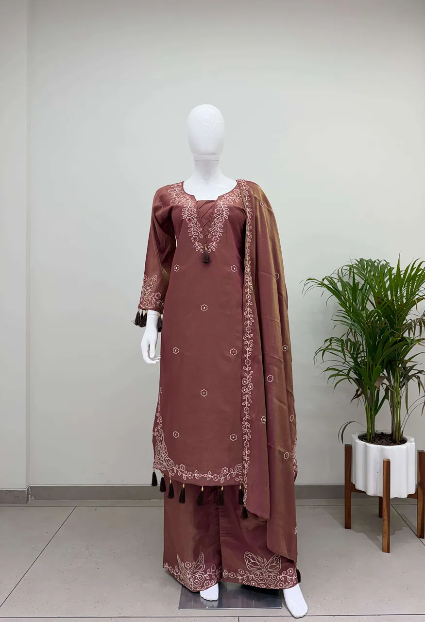 Be 513 Designer Mirror Embroidered Worked Top Pant With Dupatta Set — Wholesale, Vardan Ethnic wholesale from Surat — Photo 2