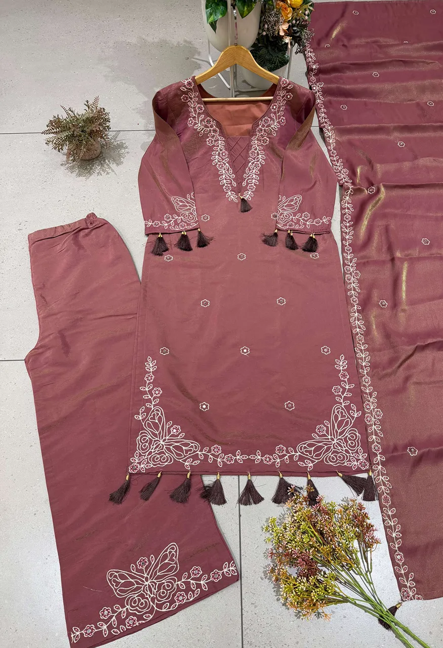 Be 513 Designer Mirror Embroidered Worked Top Pant With Dupatta Set — Wholesale, Vardan Ethnic wholesale from Surat — Photo 3