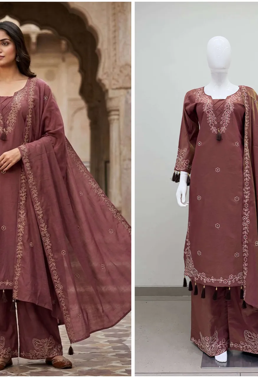 Be 513 Designer Mirror Embroidered Worked Top Pant With Dupatta Set — Wholesale, Vardan Ethnic wholesale from Surat — Photo 4