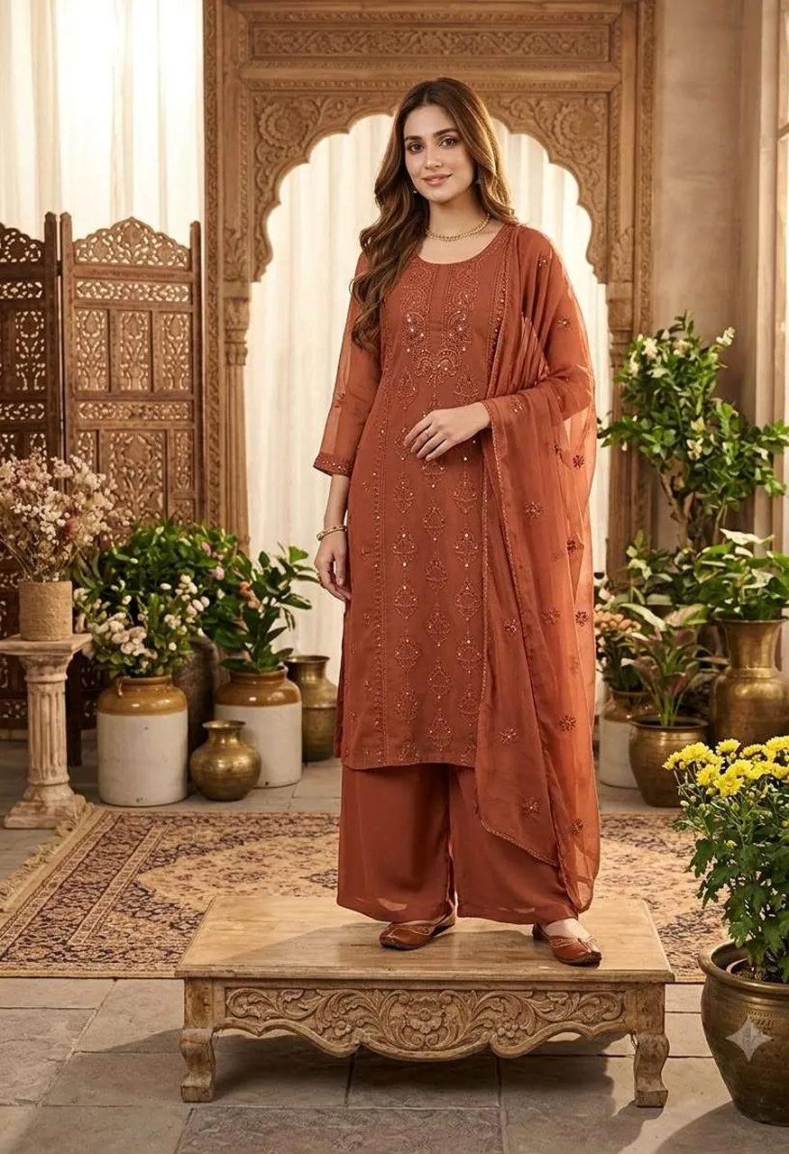 Be 519 Georgette Sequence Embroidery Work Top Plazzo And Dupatta Set — Wholesale Kurtis, Vardan Ethnic wholesale from Surat — Photo 2