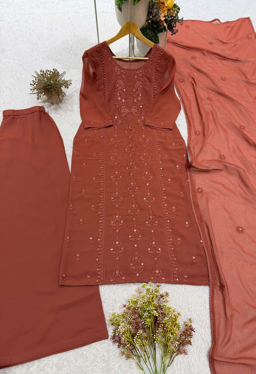 Be 519 Georgette Sequence Embroidery Work Top Plazzo And Dupatta Set — Wholesale Kurtis, Vardan Ethnic wholesale from Surat — Photo 3