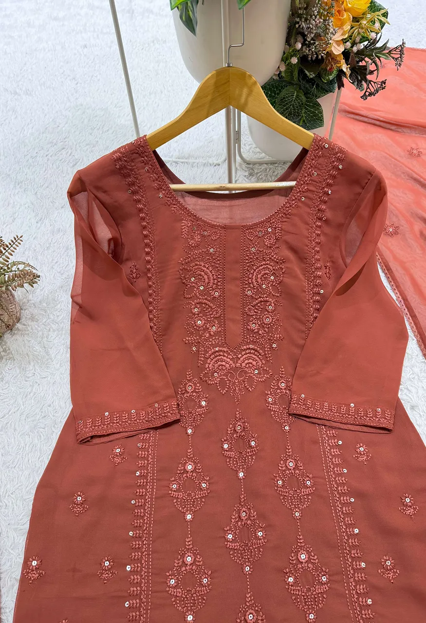 Be 519 Georgette Sequence Embroidery Work Top Plazzo And Dupatta Set — Wholesale Kurtis, Vardan Ethnic wholesale from Surat — Photo 4