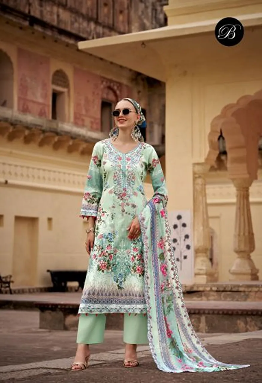 Belliza Guzarish Vol 26 Pure Cotton Digital Printed Embroidered Dress Material with Bottom &amp; Dupatta — Wholesale Salwar Suits, Belliza Designer wholesale from Surat — view 3