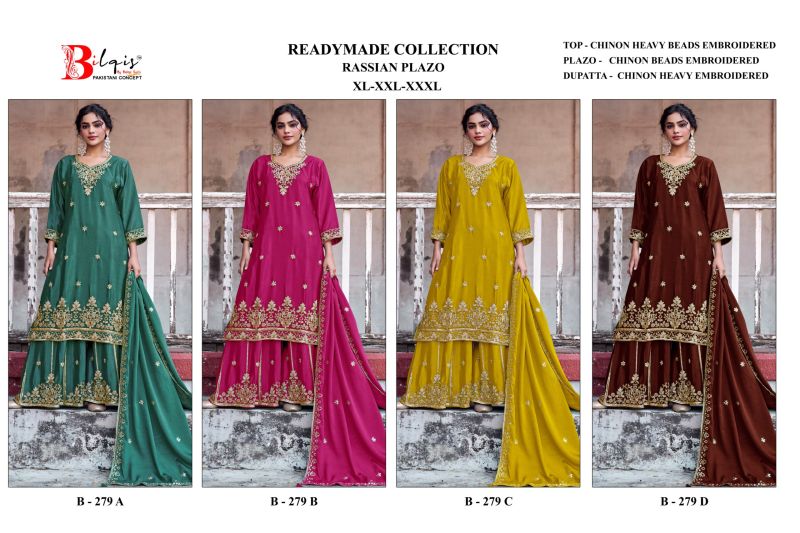 Bilqis B 279 A to D Readymade Chinon Heavy Beads Embroidered Salwar Kameez — Wholesale Salwar Suits, Bilqis wholesale from Surat — Photo 4