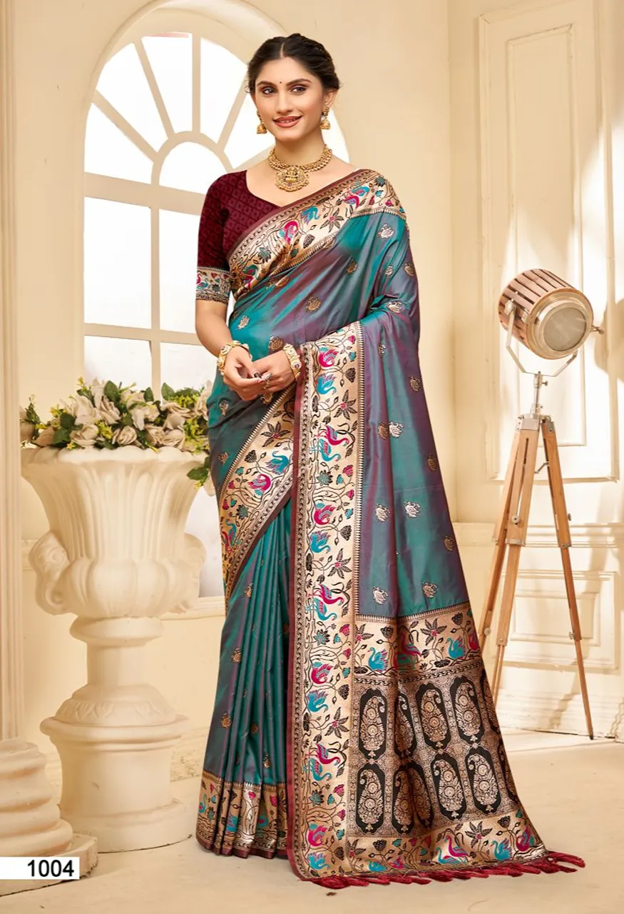 Bunawat Pushpa Silk Sangam Prints Silk Woven Worked Saree — Wholesale Sarees, Bunawat wholesale from Surat — view 2