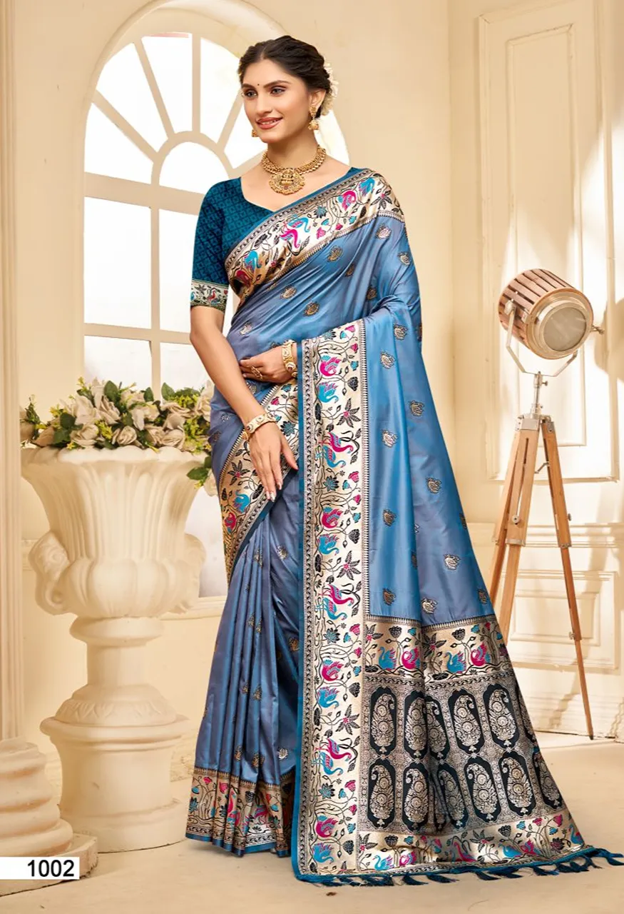 Bunawat Pushpa Silk Sangam Prints Silk Woven Worked Saree — Wholesale Sarees, Bunawat wholesale from Surat — view 6
