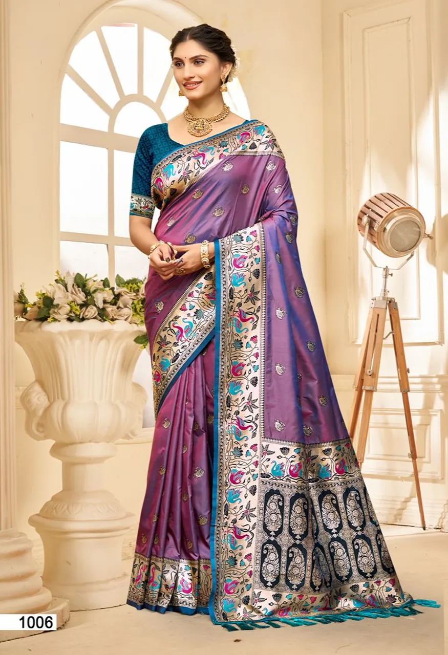 Bunawat Pushpa Silk Sangam Prints Silk Woven Worked Saree — Wholesale Sarees, Bunawat wholesale from Surat — view 5