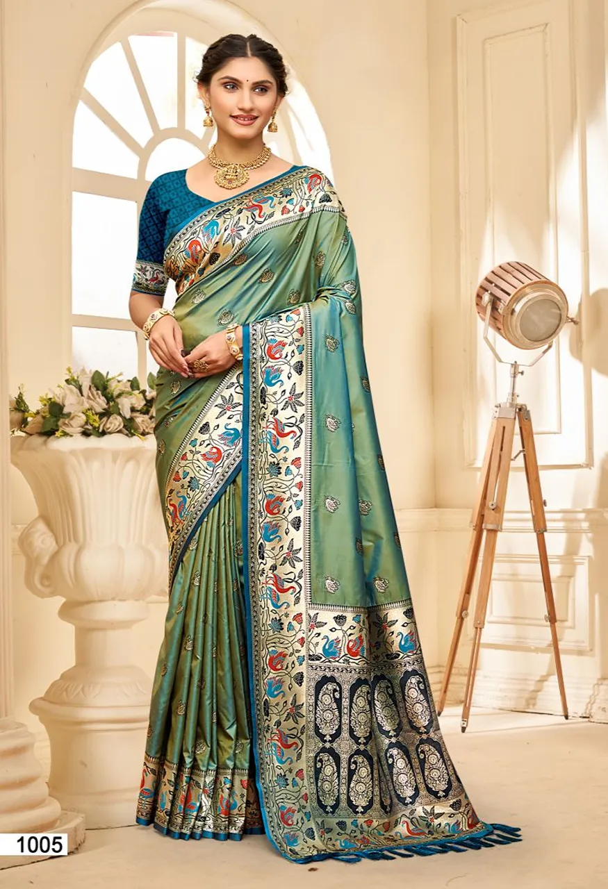 Bunawat Pushpa Silk Sangam Prints Silk Woven Worked Saree — Wholesale Sarees, Bunawat wholesale from Surat — view 4