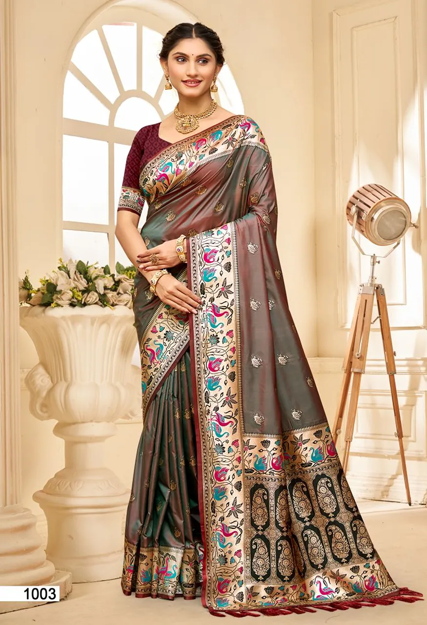 Bunawat Pushpa Silk Sangam Prints Silk Woven Worked Saree — Wholesale Sarees, Bunawat wholesale from Surat — view 3
