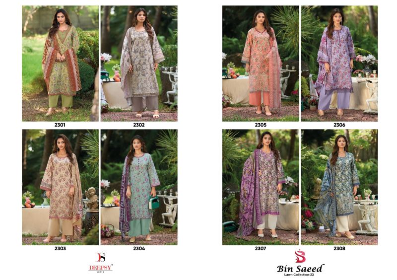 Deepsy Bin Saeed Vol 23 Chiffon Dupatta Lawn Cotton With Embroidered Salwar Kameez — Wholesale Pakistani Suits, Vardan Ethnic wholesale from Surat — view 8