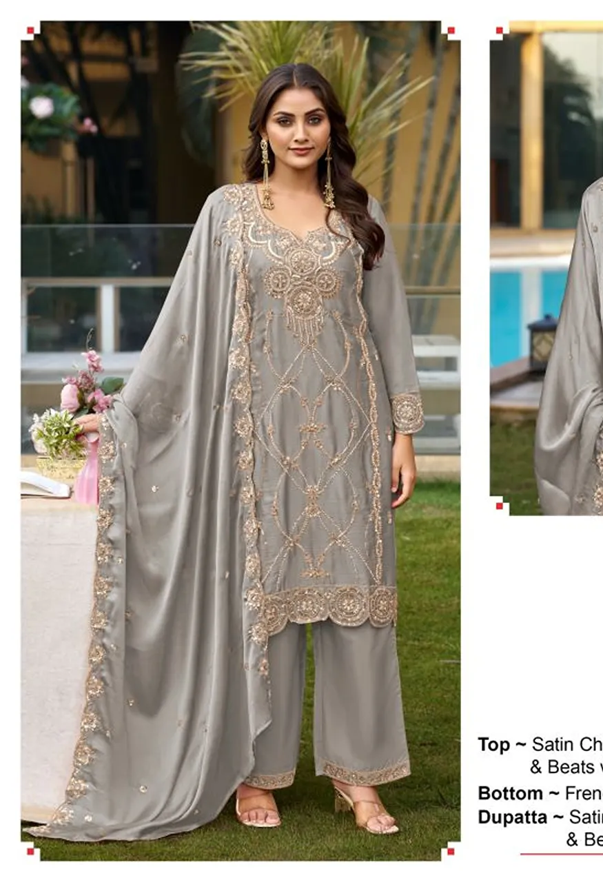 Deepsy D 2422 A To D Satin Chiffon Beads Work Designer Salwar Kameez Wholesale