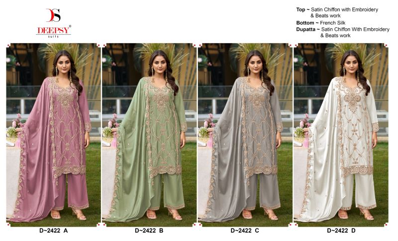 Deepsy D 2422 A To D Satin Chiffon Beads Work Designer Salwar Kameez Wholesale — Wholesale Salwar Suits, Deepsy Suit wholesale from Surat — Photo 5