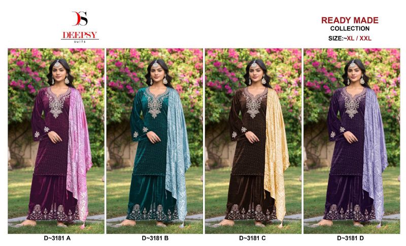 Deepsy D 3181 A To D Readymade Velvet Embroidered Salwar Kameez with Brasso Dupatta — Wholesale Salwar Suits, Deepsy Suit wholesale from Surat — view 5