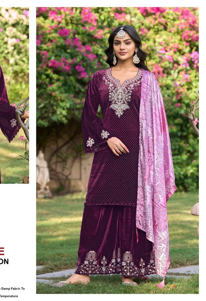 Deepsy D 3181 A To D Readymade Velvet Embroidered Salwar Kameez with Brasso Dupatta — Wholesale Salwar Suits, Deepsy Suit wholesale from Surat — view 4