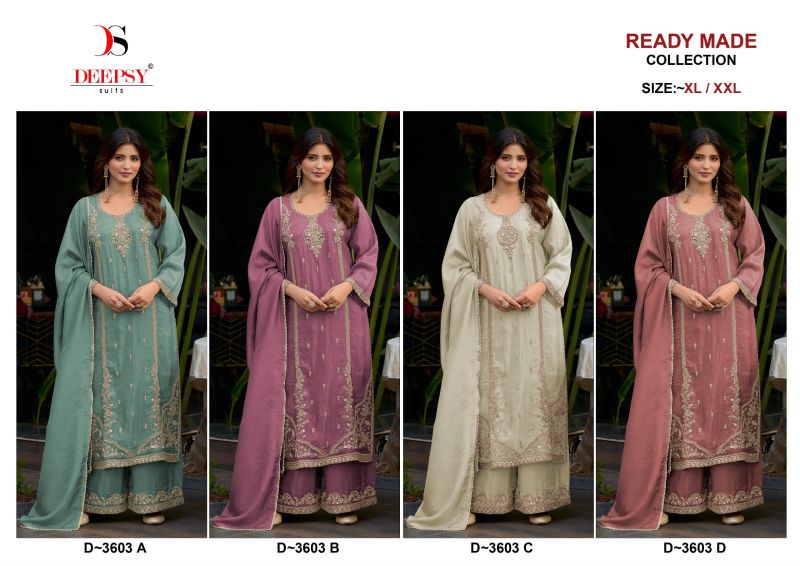 Deepsy D 3603 Readymade Pure Viscose Tissue Silk Salwar Kameez with Palazzo and Dupatta — Wholesale Salwar Suits, Deepsy Suit wholesale from Surat — view 2