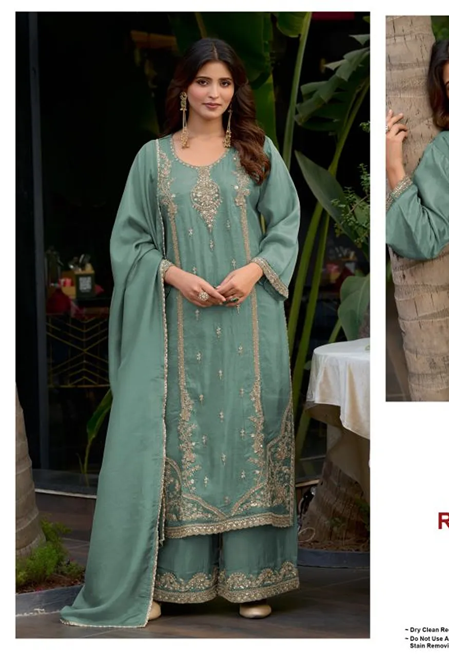Deepsy D 3603 Readymade Pure Viscose Tissue Silk Salwar Kameez with Palazzo and Dupatta — Wholesale Salwar Suits, Deepsy Suit wholesale from Surat — view 3