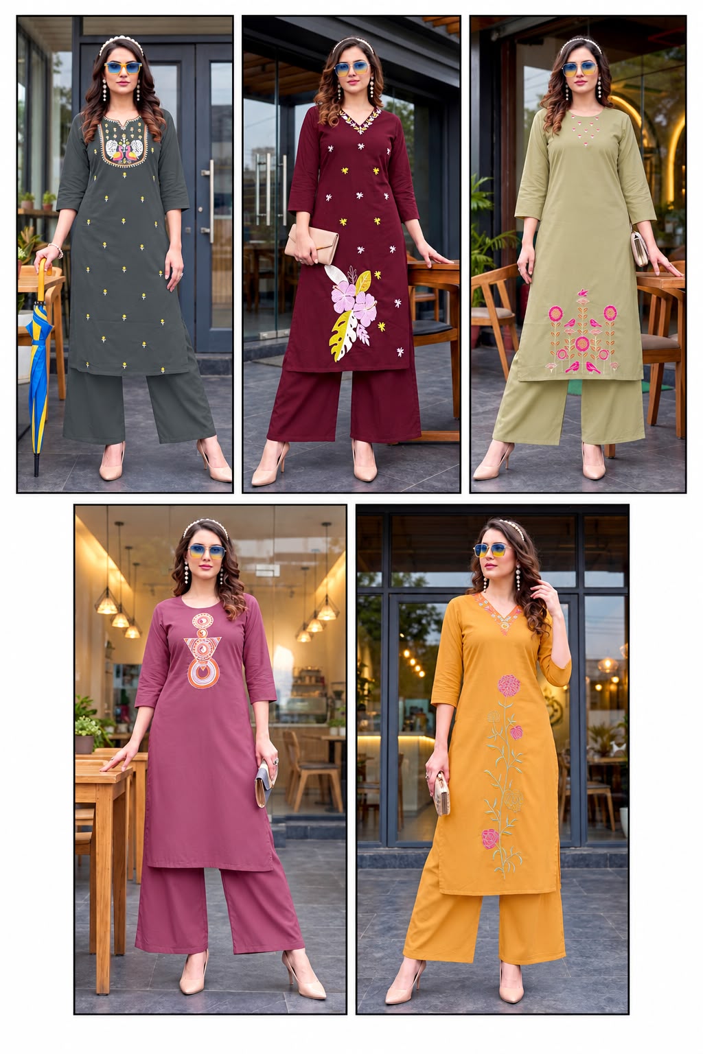 Diya Trendz Pure Cotton Embroidered Kurti Palazzo Set for Women — Wholesale Kurti Pant Set, Vardan Ethnic wholesale from Surat — Photo 6