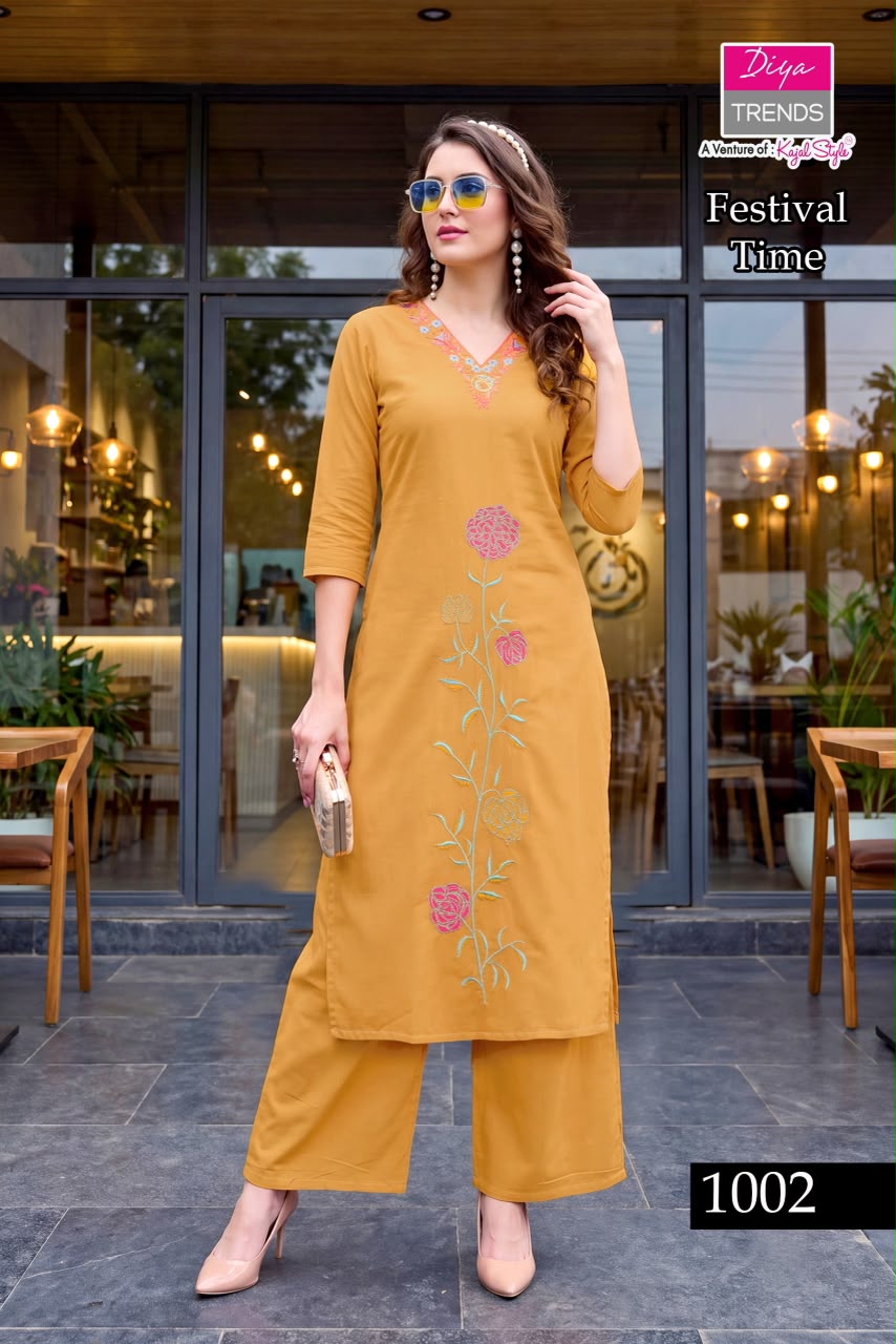 Diya Trendz Pure Cotton Embroidered Kurti Palazzo Set for Women