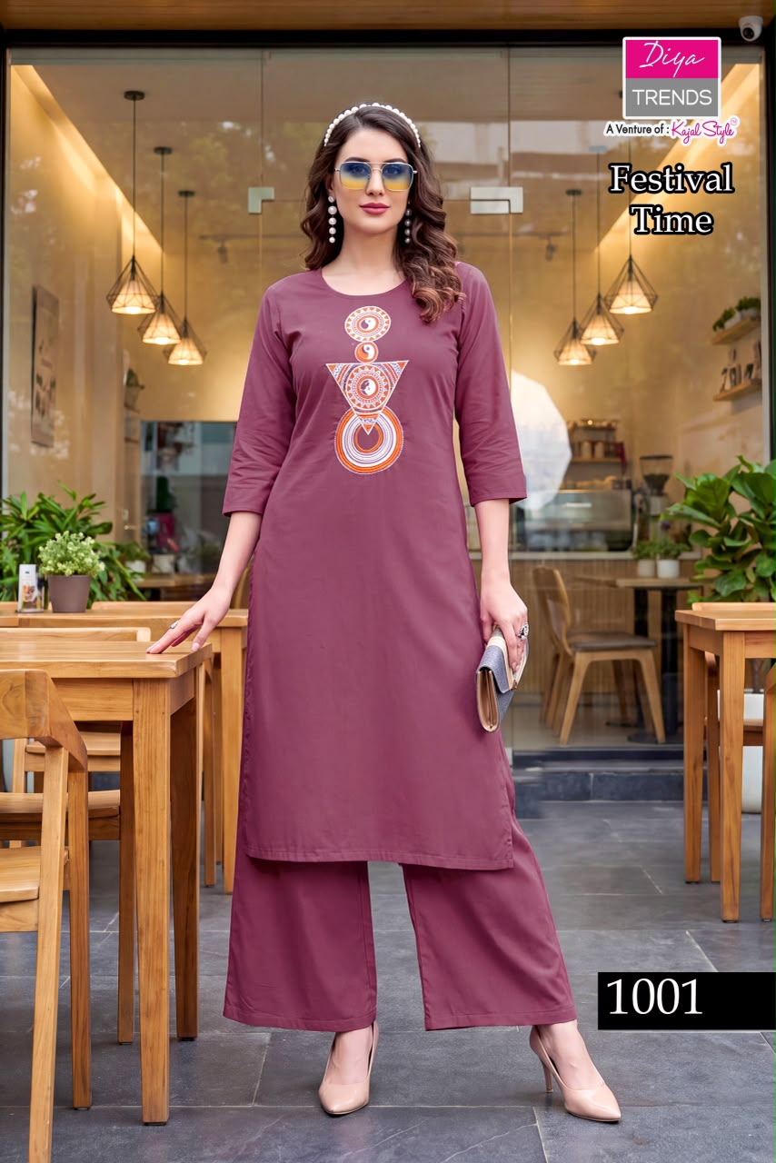 Diya Trendz Pure Cotton Embroidered Kurti Palazzo Set for Women — Wholesale Kurti Pant Set, Vardan Ethnic wholesale from Surat — Photo 4