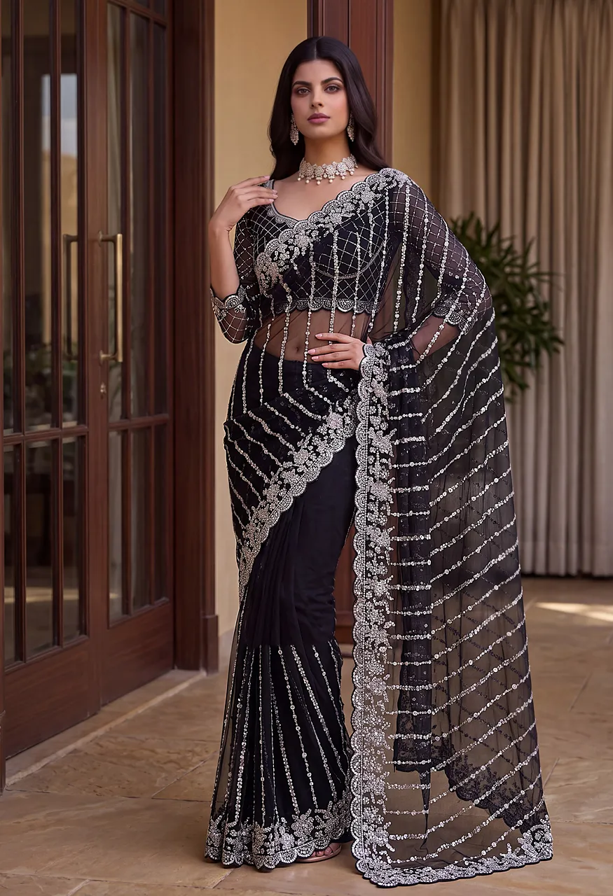 Dvd On5191 Designer Bidds Handwork Embroidered Net Saree — Wholesale Sarees, Vardan Ethnic wholesale from Surat — Photo 2