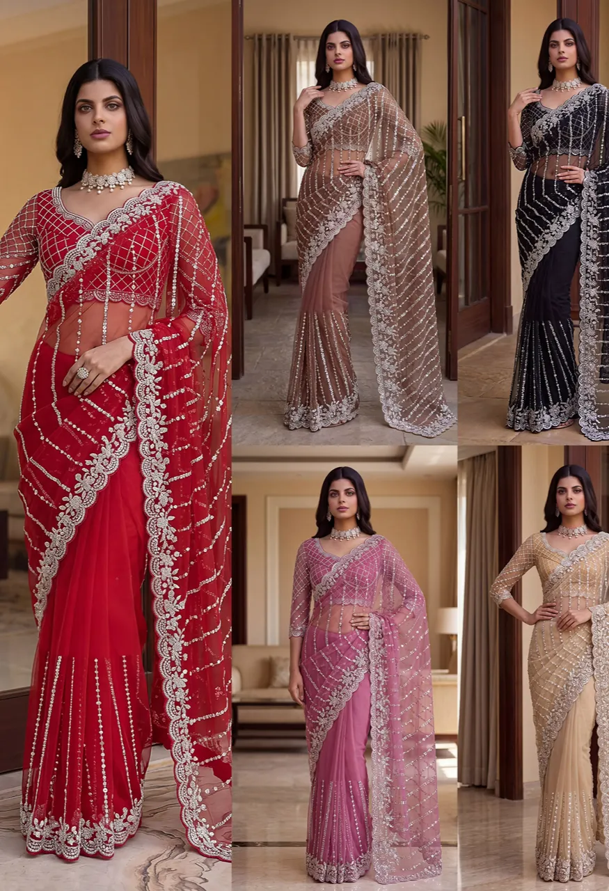 Dvd On5191 Designer Bidds Handwork Embroidered Net Saree — Wholesale Sarees, Vardan Ethnic wholesale from Surat — Photo 12