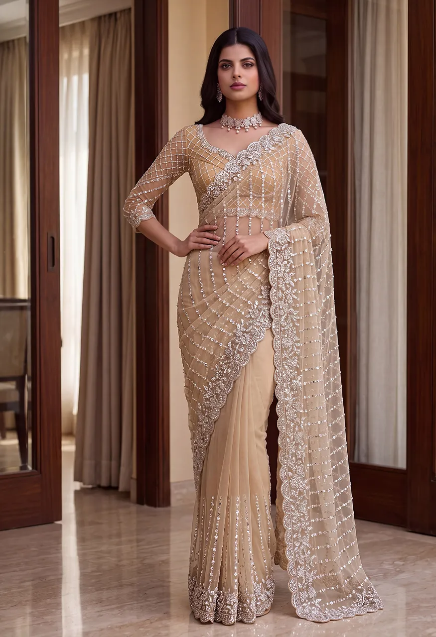 Dvd On5191 Designer Bidds Handwork Embroidered Net Saree — Wholesale Sarees, Vardan Ethnic wholesale from Surat — Photo 5