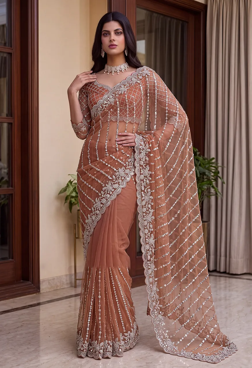 Dvd On5191 Designer Bidds Handwork Embroidered Net Saree — Wholesale Sarees, Vardan Ethnic wholesale from Surat — Photo 6