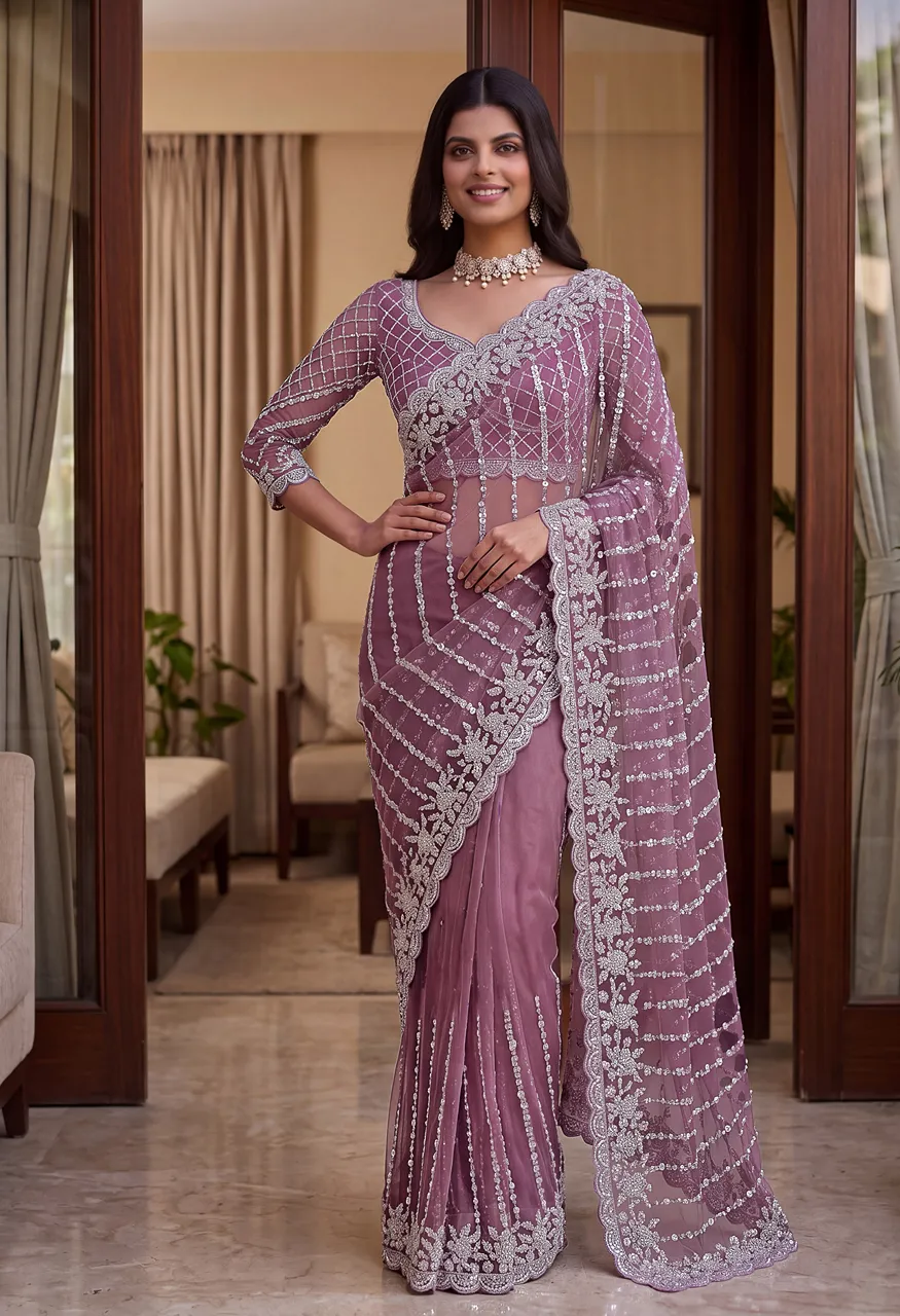 Dvd On5191 Designer Bidds Handwork Embroidered Net Saree — Wholesale Sarees, Vardan Ethnic wholesale from Surat — Photo 7