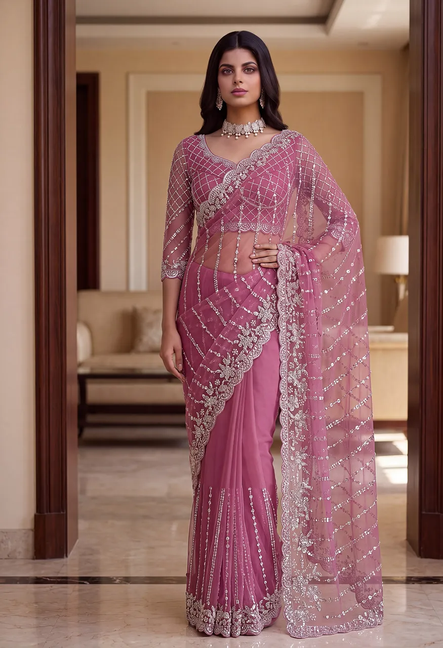 Dvd On5191 Designer Bidds Handwork Embroidered Net Saree — Wholesale Sarees, Vardan Ethnic wholesale from Surat — Photo 8