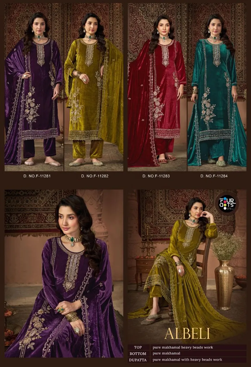 Four Dots Albeli Pure Makhmal Velvet Beads Work Dress Material Collection Wholesale — Wholesale Salwar Suits, Kessi wholesale from Surat — Photo 6