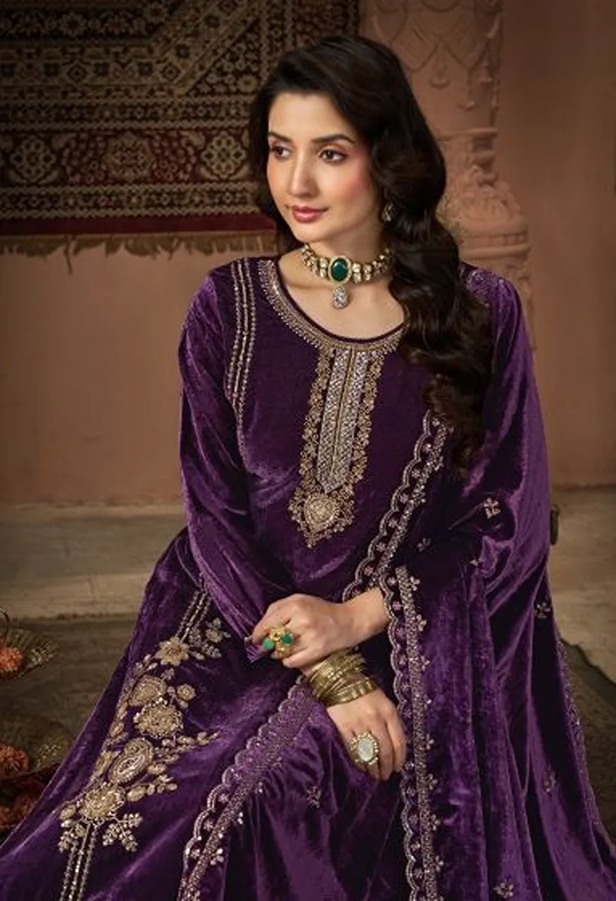 Four Dots Albeli Pure Makhmal Velvet Beads Work Dress Material Collection Wholesale