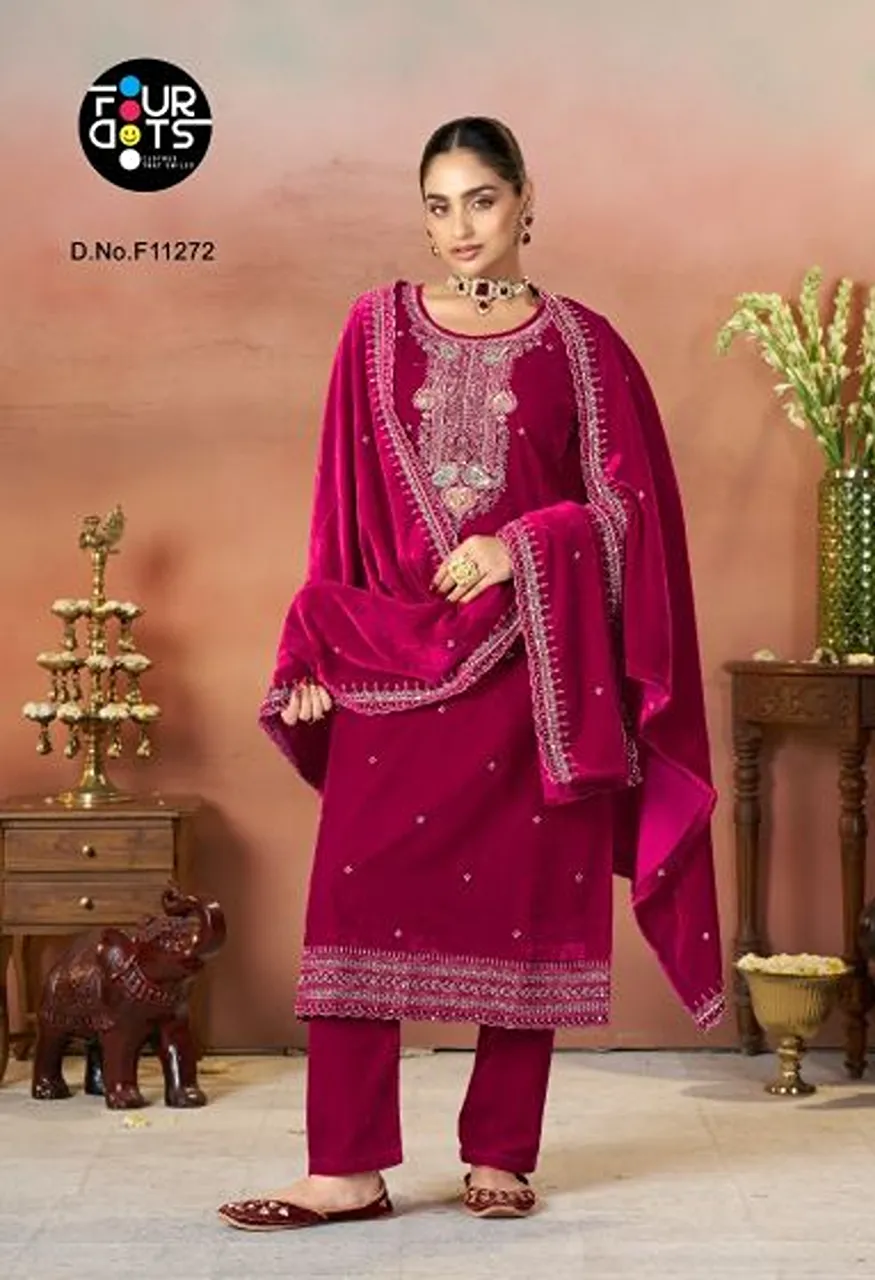 Four Dots Standard Pure Makhmal Velvet Heavy Beads Work Salwar Kameez — Wholesale Salwar Suits, Four Dots wholesale from Surat — Photo 3