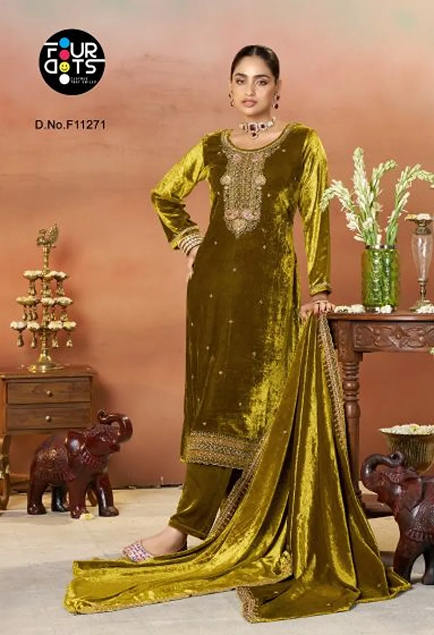 Four Dots Standard Pure Makhmal Velvet Heavy Beads Work Salwar Kameez — Wholesale Salwar Suits, Four Dots wholesale from Surat — Photo 2