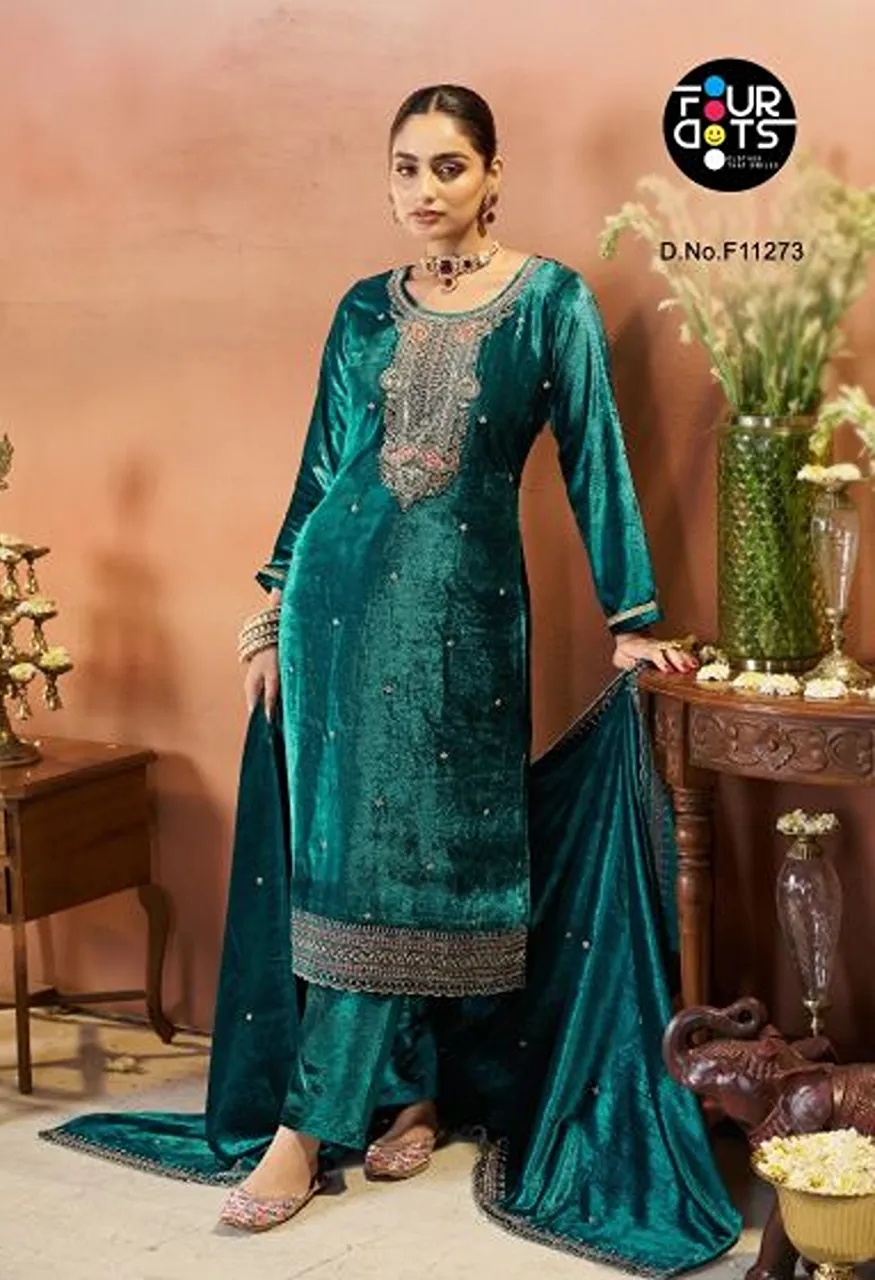 Four Dots Standard Pure Makhmal Velvet Heavy Beads Work Salwar Kameez — Wholesale Salwar Suits, Four Dots wholesale from Surat — Photo 5